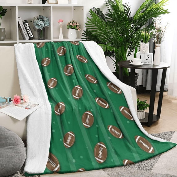 Green Striped Footballs Pattern Blanket,Comfortable Soft Lamb Wool Throw Blanket,All Season,Warm Lightweight Blankets for Sofa Bed Couch Living Room Chair,50"x60"