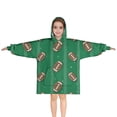 thumbnail image 1 of Green Striped Footballs Pattern Blanket Hoodies for Kids 6-13YR Oversize Wearable Blanket Hoodies for Boys Girls Teens, 1 of 7