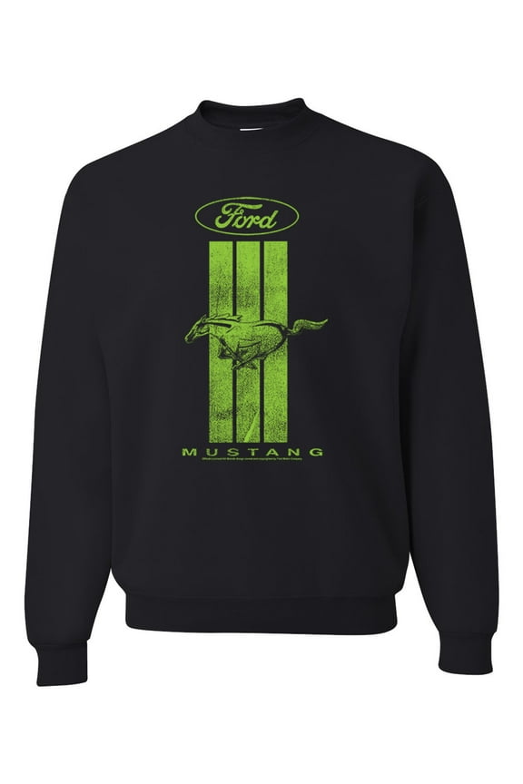 Green Striped Ford Mustang | Mens Cars and Trucks Crewneck Graphic Sweatshirt, Black, Small