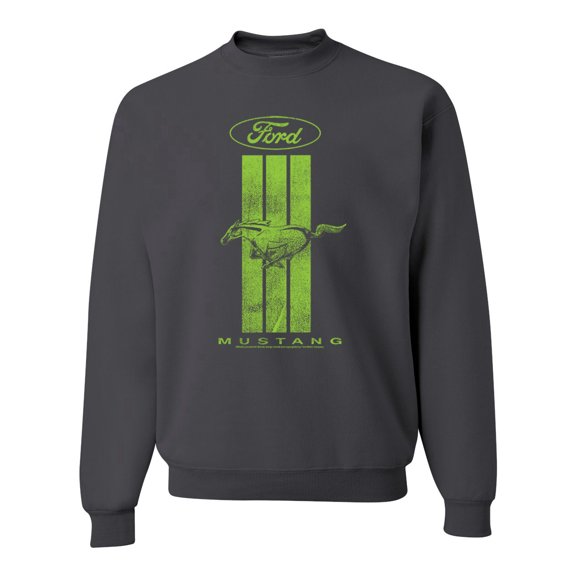 Green Striped Ford Mustang | Mens Cars and Trucks Crewneck Graphic Sweatshirt, Charcoal, 2XL
