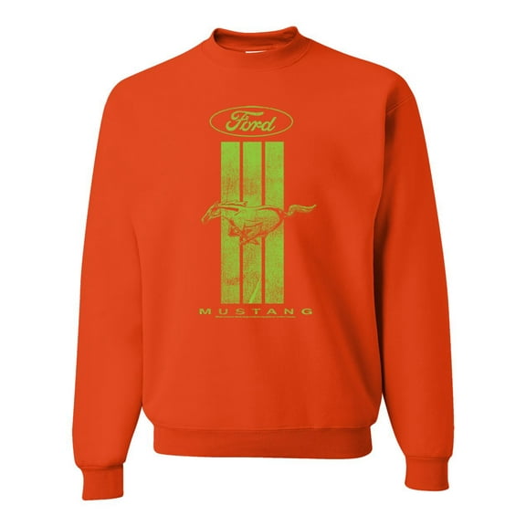 Green Striped Ford Mustang | Mens Cars and Trucks Crewneck Graphic Sweatshirt, Orange, Small