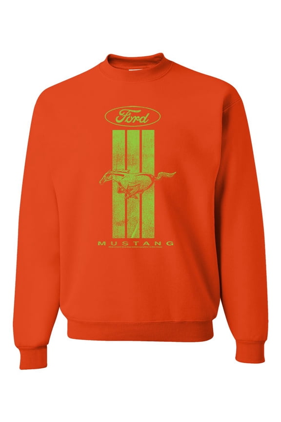 Green Striped Ford Mustang | Mens Cars and Trucks Crewneck Graphic Sweatshirt, Orange, Small