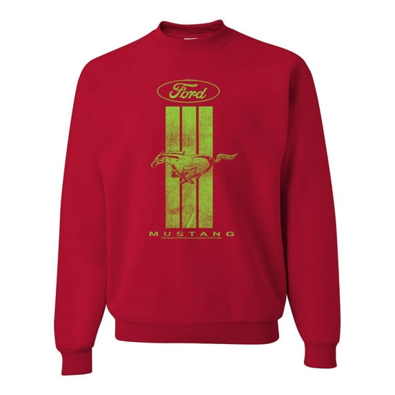 Green Striped Ford Mustang | Mens Cars and Trucks Crewneck Graphic Sweatshirt, Red, Small