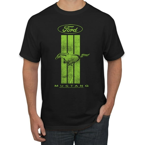 Green Striped Ford Mustang | Mens Cars and Trucks Graphic T-Shirt, Black, Large