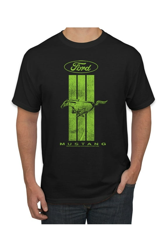 Green Striped Ford Mustang | Mens Cars and Trucks Graphic T-Shirt, Black, Small