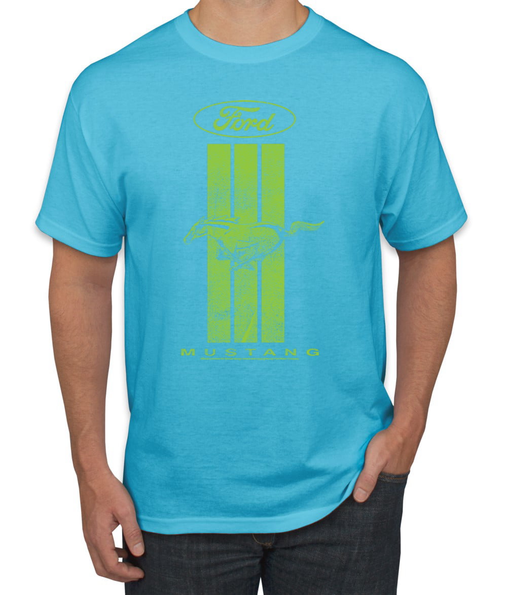 Light | Mustang Ford T-Shirt, Turquoise, Trucks Striped Mens Green Graphic Medium Cars and