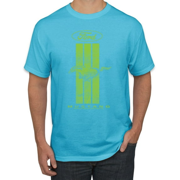 Green Striped Ford Mustang | Mens Cars and Trucks Graphic T-Shirt, Light Turquoise, X-Large