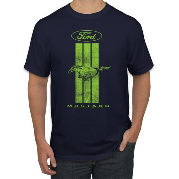 Green Striped Ford Mustang | Mens Cars and Trucks Graphic T-Shirt, Navy, 2XL