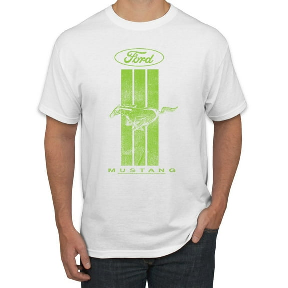 Green Striped Ford Mustang | Mens Cars and Trucks Graphic T-Shirt, White, 5XL