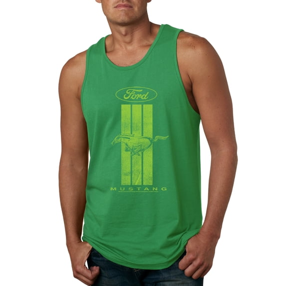 Green Striped Ford Mustang | Mens Cars and Trucks Graphic Tank Top, Kelly, X-Large