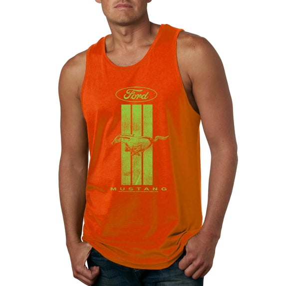 Green Striped Ford Mustang | Mens Cars and Trucks Graphic Tank Top, Orange, 2XL