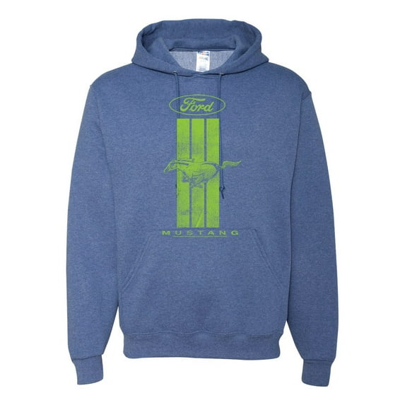 Green Striped Ford Mustang | Mens Cars and Trucks Hooded Sweatshirt Graphic Hoodie, Vintage Heather Blue, X-Large