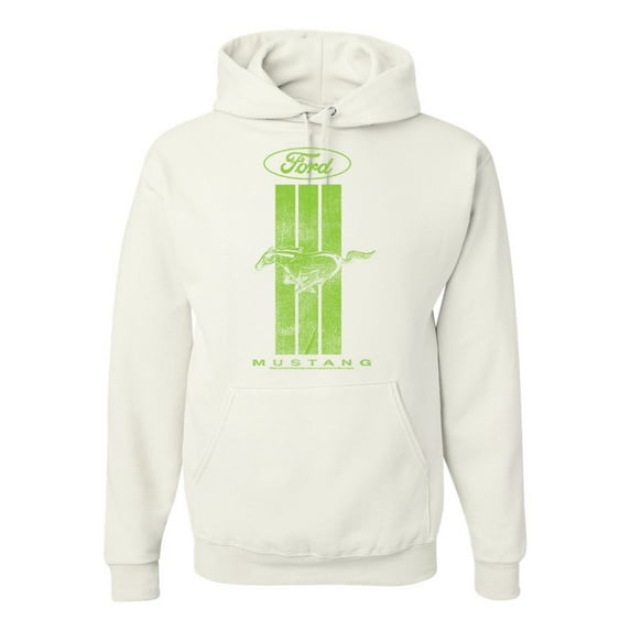 Green Striped Ford Mustang | Mens Cars and Trucks Hooded Sweatshirt Graphic Hoodie, White, Large