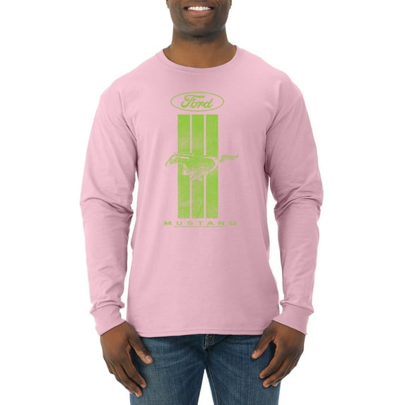 Green Striped Ford Mustang | Mens Cars and Trucks Long Sleeve T-Shirt, Light Pink, 2XL