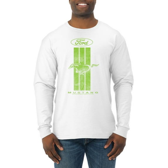 Green Striped Ford Mustang | Mens Cars and Trucks Long Sleeve T-Shirt, White, 3XL