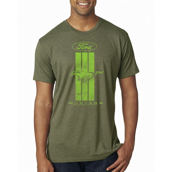 Green Striped Ford Mustang | Mens Cars and Trucks Premium Tri Blend T-Shirt, Military Green, 2XL