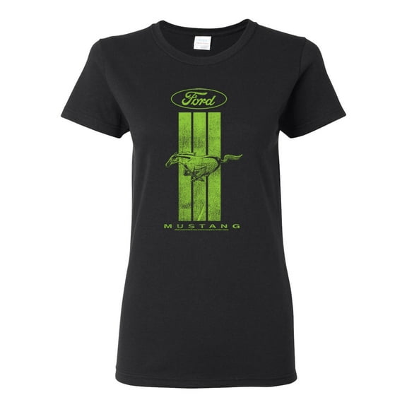 Green Striped Ford Mustang | Womens Cars and Trucks Graphic T-Shirt, Black, Small