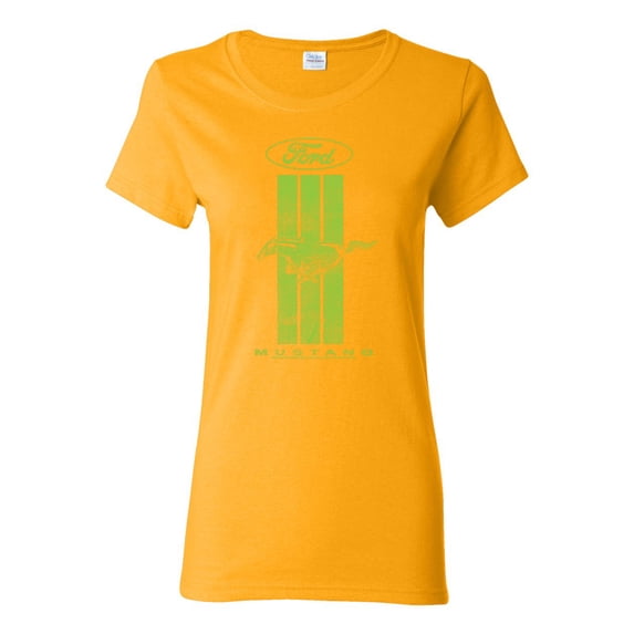 Green Striped Ford Mustang | Womens Cars and Trucks Graphic T-Shirt, Gold, Large