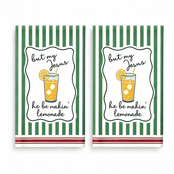 Green Striped Lemonade Pattern Kitchen Towel Set Absorbent Towel for Dish Washing Kitchen Bathroom Decor 16X24In