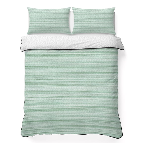 Green Striped Queen Quilt Bedding Set, Boho Mint Green Lines Linen Texture Rustic Nautical Lightweight Comforter with 2 Pillow Shams Bedroom Bedspread Set Home Decor for All Seasons