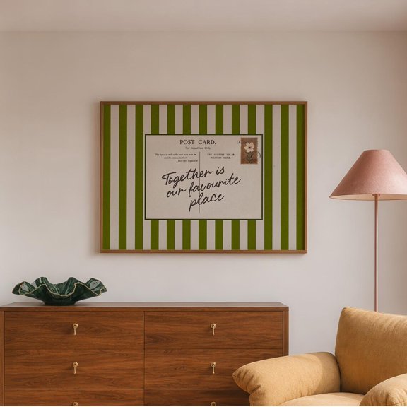 Green Striped Retro Postcard Wall Art Decor Unframed Paper Print