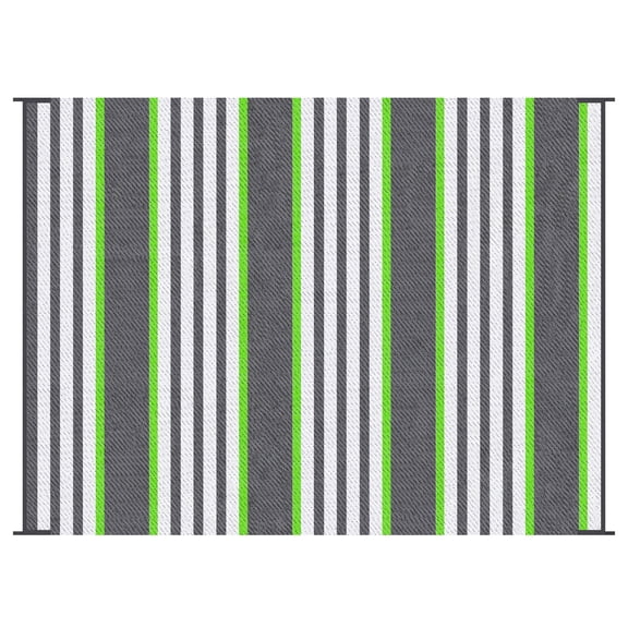 Green Striped - Reversible & Washable - Patio, RV Trips - Easy - to - Carry Rug