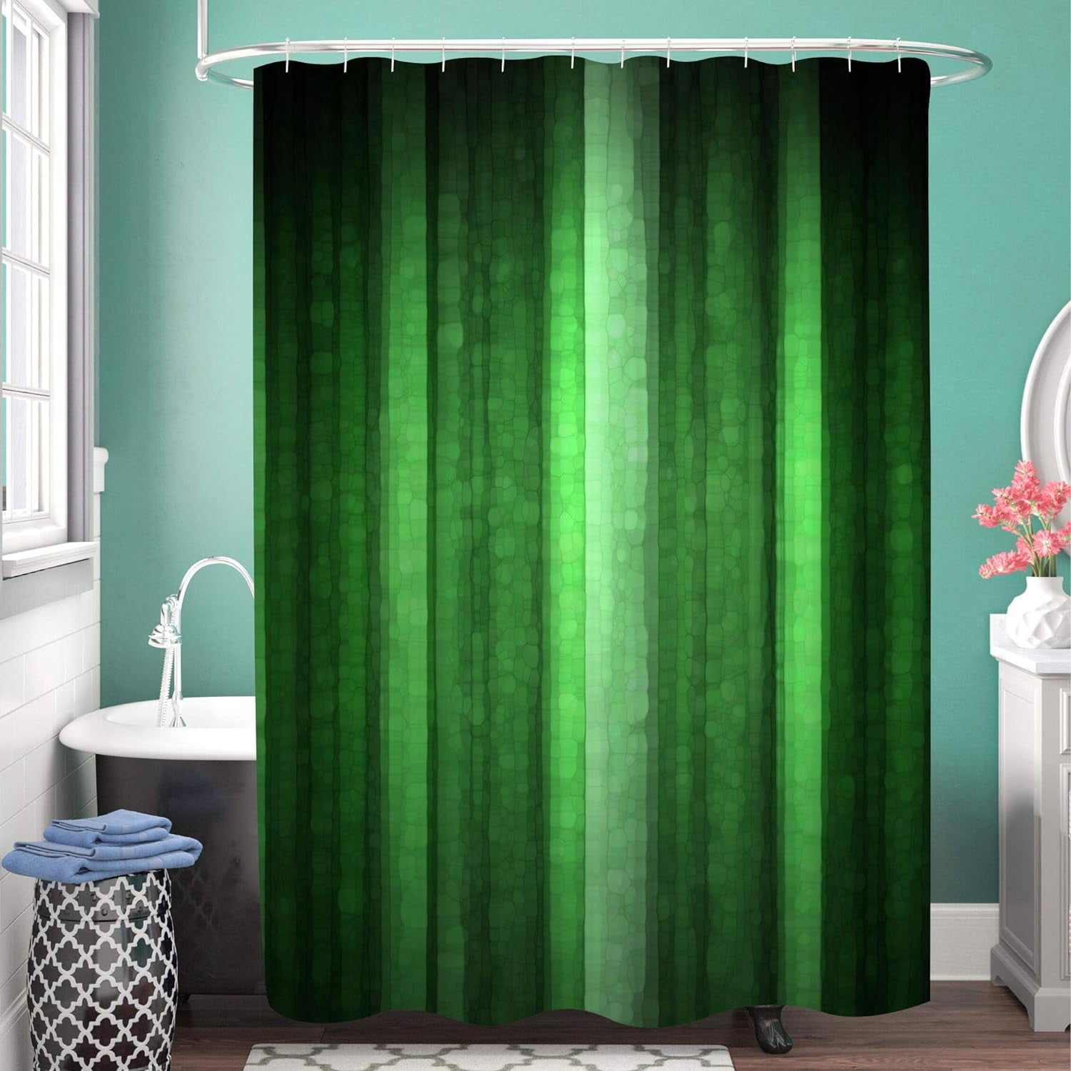 Green Striped Shower Curtain, Emerald Green Dark Green Neon Fabric ...