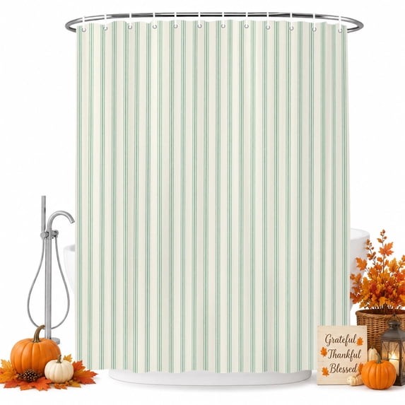 Green Striped Shower Curtain Set - Small 36" x 72" Washable Bathtub Curtain with 12 Hooks, Modern Boho Vertical Stripes Waterproof Fabric Stall Shower Curtains for Bathroom/Bathtub Décor
