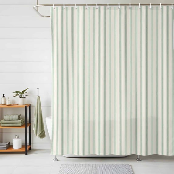 Green Striped Shower Curtains for Bathroom, Modern Boho Vertical Stripes Waterproof Fabric Shower Curtain, Decorative Bathroom Curtain for Bathtub, 72"x84", No Hooks Included