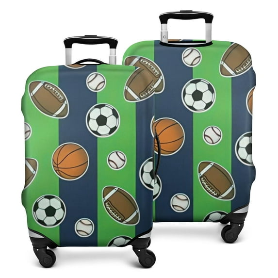 Green Striped Sports Balls Pattern Luggage Cover Fashion Suitcase Cover Baggage Covers Fit 25-28 Inch Luggage (Go Travel)