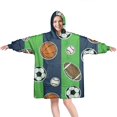 thumbnail image 1 of Green Striped Sports Balls Pattern Wearable Oversized Blanket,Wearable Blanket Hoodie for Adults,Cozy Hooded Blankets with Super Pockets,Super Warm Fuzzy Pullover for Women & Men, 1 of 6