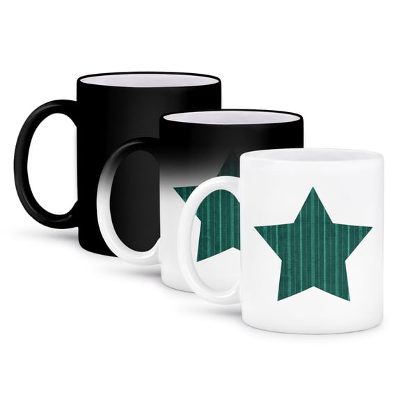 3dRose, Green Striped Star - Christmas Art, 11oz Magic Transforming Mug