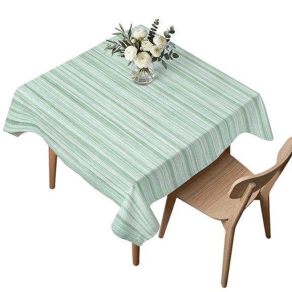 Green Striped Table Cloth 60x60 Inch Square, Boho Mint Green Lines Linen Texture Rustic Nautical Waterproof Tablecloth Washable Table Cover for Party Picnic Dinner Decor