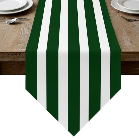 Green Striped Table Runner Linen Burlap Table Runner 48 Inches Long Farmhouse Abstract Horizontal Stripes Dresser Scarves for Kitchen Island Coffee Dining Room Party Wedding Holiday Decor 13"x48"