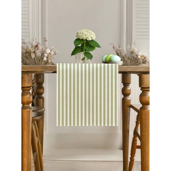 Green Striped Table Runner – Textured Rectangular Linen for Dining Table, Coffee Table, or Home Decor