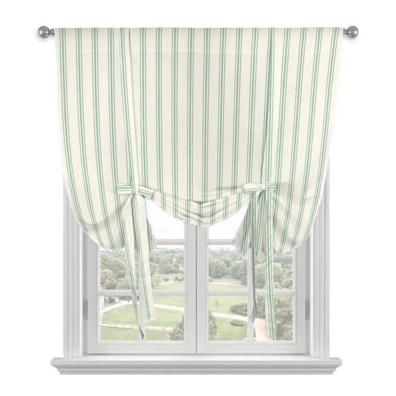 Green Striped Tie Up Curtains for Windows, Adjustable Balloon Window Shades, Modern Boho Vertical Stripes Kitchen Window Treatments Adjustable Roll Up Curtain for Basement/Nursery 52"x45"