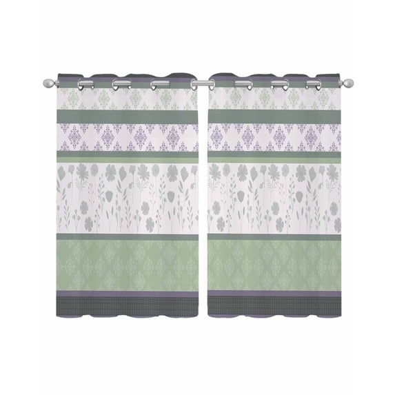 Green Stripes Abstract Sheer Curtains 54 Inch Length 2 Panels Set for Living Room/Bedroom, Geometric Spring Flowers Rustic Kitchen Curtains Grommet Semi-Sheer Curtains Window Treatments 42"x54"x2