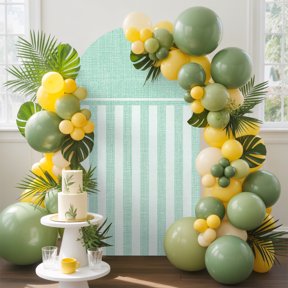 Green Stripes Arch Backdrop Cover, 4FT, Solid Mint Green Linen Texture Botanical Rustic Spandex Arch Covers Double-Sided Backdrop for Wedding Birthday Party Photo Background Decoration