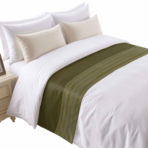 Green Stripes Bed Runner for Twin Size Bed, Japanese Green Stripes Texture Soft Bedding Scarf Bedding Protector Slipcover Sofa Throw for Bedroom Hotel Guesthouse