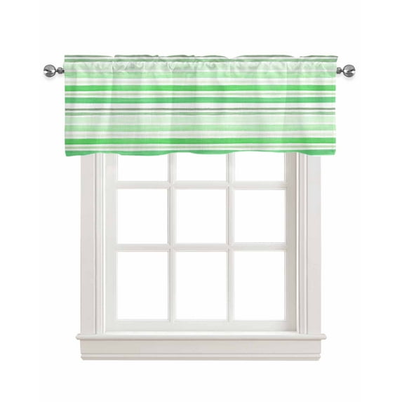 Green Stripes Linen Curtain Valance for Bedroom/Bathroom/Kitchen/Office/Living/Dining Room Window,Vintage Ombre Geometric Minimalist Art Rod Pocket Topper Decorative Cafe Drapes Panel 42"x18"