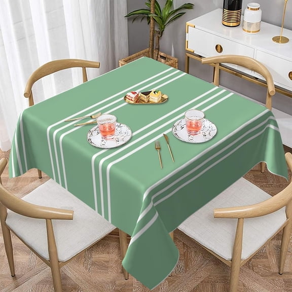 Green Stripes Soft Tablecloth Square Dinng Table Covers for Kitchen & Table Linens 60" x 60"