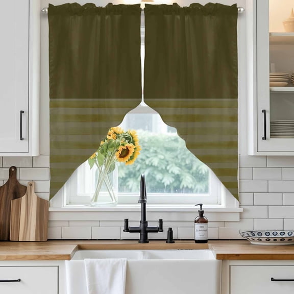 Green Stripes Swag Curtain Valance for Windows, Japanese Green Stripes Texture Window Treatments Short Swag Topper for Kitchen Windows Bathroom Bedroom, 36"x36"