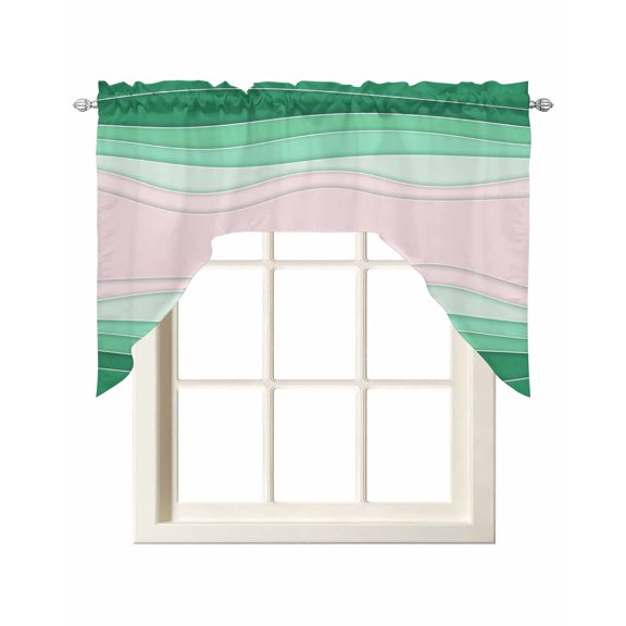 Green Stripes Swag Valances for Windows, Small Curtains Drapes, Light Pink Ombre Simple Abstract Lines Kitchen Window Curtains Over Sink Window Treatment Valance for Bedroom/Bathroom 56"x36"