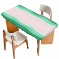 thumbnail image 1 of Green Stripes Table Cloths for 3 Foot Rectangle Tables, Light Pink Ombre Simple Abstract Lines Patio Waterproof Elastic Fitted Tablecloths, Washable Rectangular Table Cover for Camping, 1 of 8