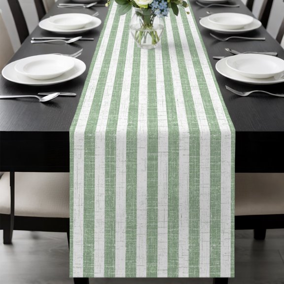 Green Stripes Table Runner 108 Inches Long,Dining Table Runners Dresser Scarves,Vintage Geometric Lines Farmhouse Country Kitchen Coffee Tablerunner for Tabletop Party Birthday Wedding 13"x108"