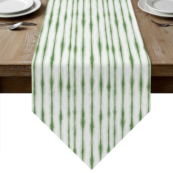 Green Stripes Table Runner Linen Burlap Table Runner 70 Inches Long Farmhouse Modern Abstract Art Dresser Scarves for Kitchen Island Coffee Dining Room Party Wedding Banquet Holiday Decor 13"x70"