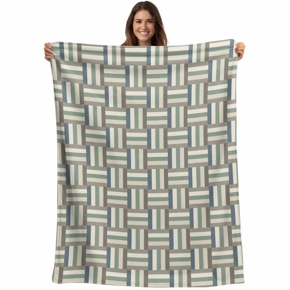 Green Stripes Texture Blanket Soft Cozy Warm Throw Blanket for Couch, Plush Fuzzy Flannel Fleece Blankets for Sofa, Retro Minimalist Geometric Lines Art Bed Blankets Gifts for Men, 50"x80"