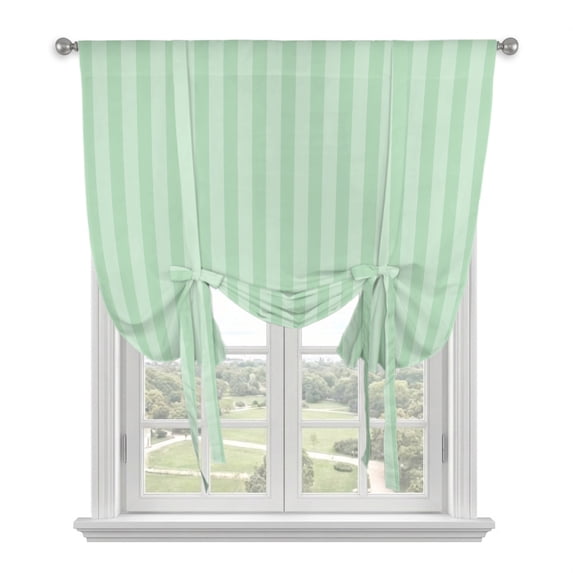 Green Stripes Tie Up Curtains for Windows, Adjustable Balloon Window Shades, Modern Vertical Lines Geometric Minimalist Kitchen Window Treatments Farmhouse Short Curtains with Rod Pocket 42"x45"