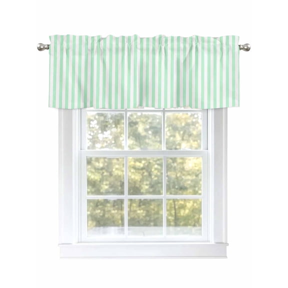 Green Stripes Valances for Windows, Rod Pocket Kitchen Valance Curtains - Soft & Washable Small Window Treatment for Living Room, Bathroom, Classic Vertical Striped 54x18inch, 1 Panel