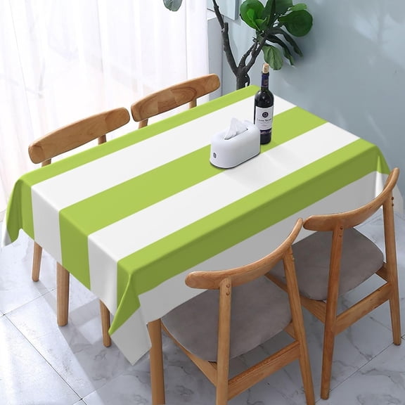 Green Stripes, White Stripes, Rectangle Table Cloth Soft Washable Oblong Tablecloth Covers for Kitchen & Table Linens 60" x 84"